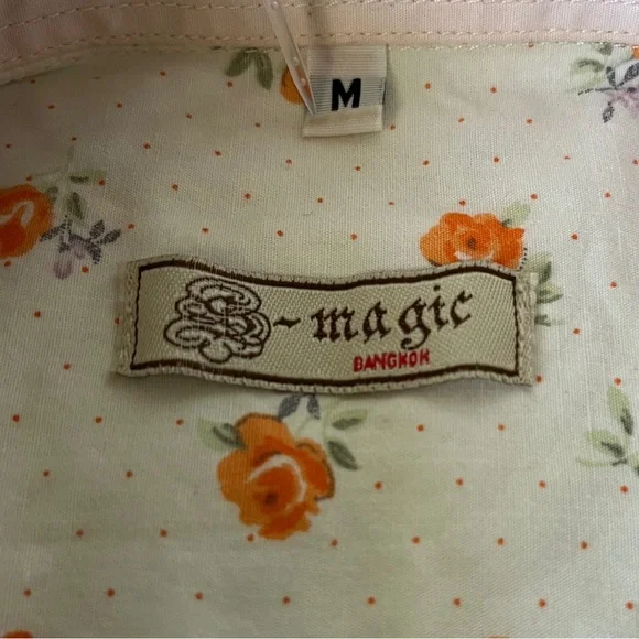 S Magic Men’s Collared Dress Shirt w/ orange floral pattern Medium (Slim) EUC - Picture 2 of 8